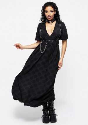 Disturbia Arachnida Bouffant Sleeve Maxi Šaty | GD1295367