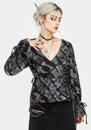 Disturbia Cartomancy Ruched Drawstring Blouse | QC2961085