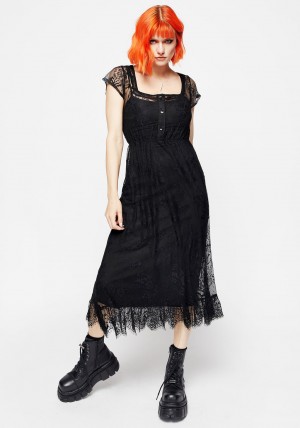 Disturbia Delilah Capped Sleeve Krajkové Midi Šaty | OM8570624