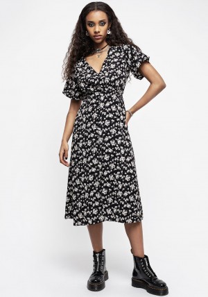 Disturbia Demeter Print V-Neck Button Down Midi Šaty | BE6879514