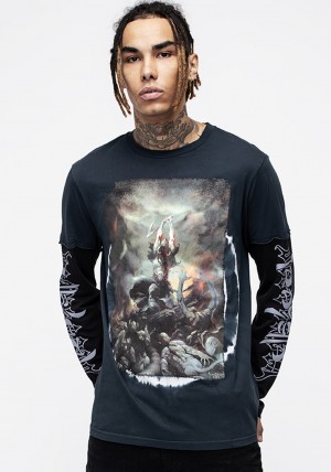 Disturbia Frazetta Death Dealer 2 Long Sleeve T-Shirt | SC1630458