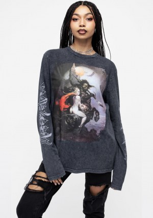 Disturbia Frazetta Moonmaid Long Sleeve T-Shirt | ZT5103428