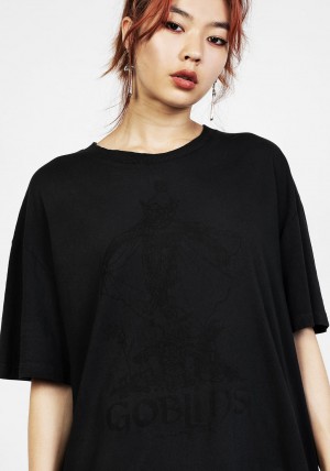 Disturbia Goblins Black Garment Washed Oversized Tee Šaty | RM1654072