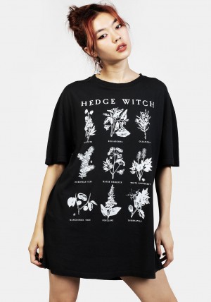 Disturbia Hedgewitch Black Garment Washed Oversized Tee Šaty | TA4780912