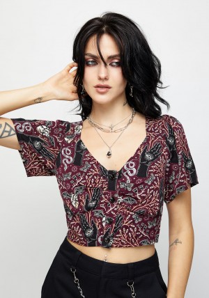 Disturbia Hemlock Button Up Crop Top | VM4961503