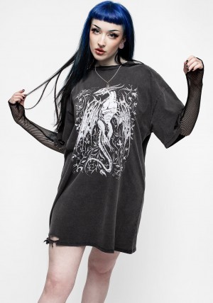 Disturbia Kilgharrah Unisex Distressed Acid Washed Tee Šaty | HU5326480