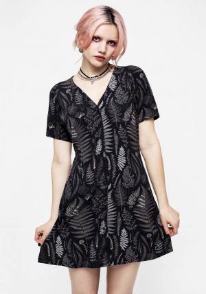 Disturbia Maidenhair Button Up Mini Šaty | YE8357269