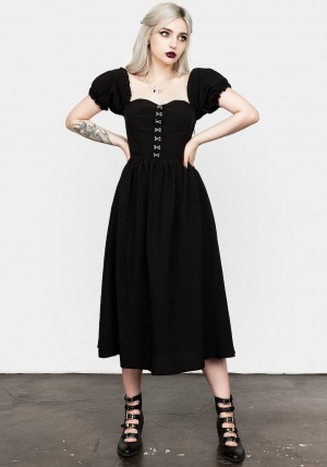 Disturbia Mortem Midi Šaty With Puff Sleeves | MB7496328