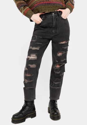 Disturbia Mortmoth Destroyed Mom Jeans | DW0863279