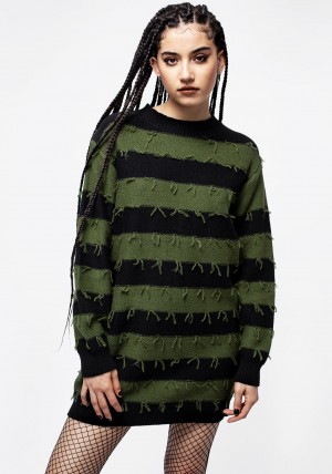 Disturbia Nancy Stripe Oversized Jumper - Green and Black | ZP6195438