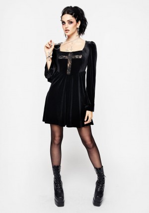 Disturbia Obelus Krajkové Velour Mini Šaty | BI3457061