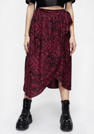 Disturbia Ophidia Snakes Print Wrap Skirt - Red | FP9540372