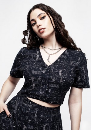 Disturbia Realm Button Down Crop Top | VO3804659