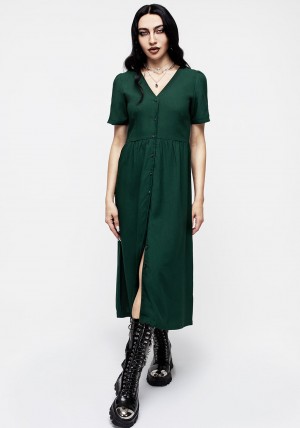 Disturbia Realm Button Down Midi Šaty - Sycamore Green | KB7495813