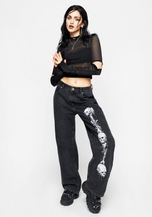 Disturbia Reaper Široké Leg Washed Jeans | OY5274198