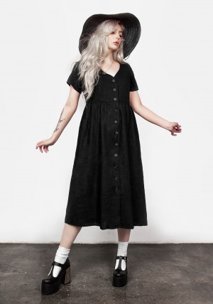 Disturbia Rowan Linen Button Up Midi Šaty | QP1706582