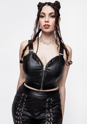 Disturbia Runaway PU Læder Zipped Bralet | UF2910576