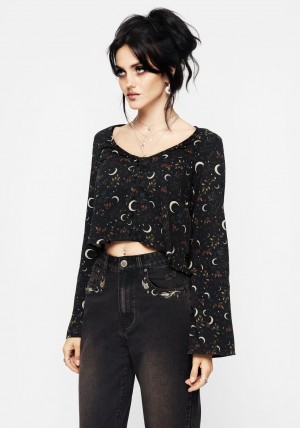 Disturbia Sickle Moon Flute Sleeve Button Up Top | MT6340259