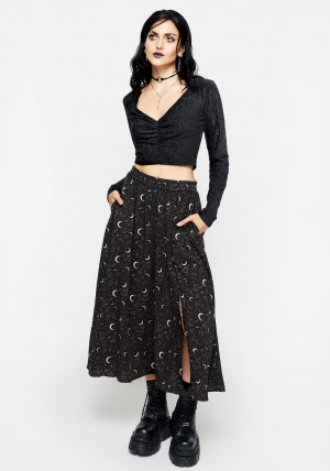 Disturbia Sickle Moon Side Split Midi Skirt | YX5186072