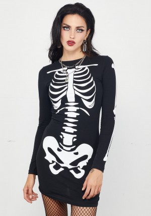 Disturbia Skeletus Mini Jersey Šaty | RZ8250143