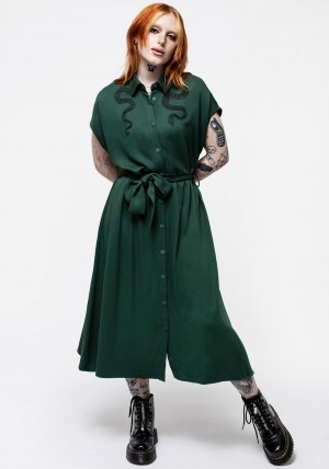 Disturbia Slither Relaxed Midi Shirt Šaty - Green | IP3054876