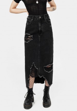 Disturbia Ursula Distressed Denim Midaxi Skirt | FX0547962