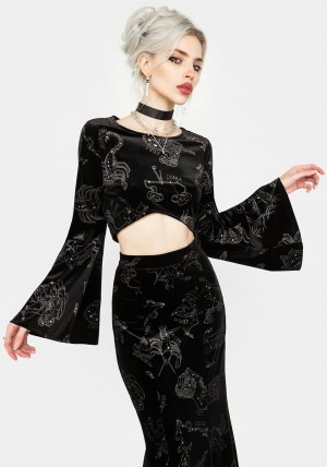 Disturbia Zodiac Foil Print Flute Sleeve Crop Top | PM5348701