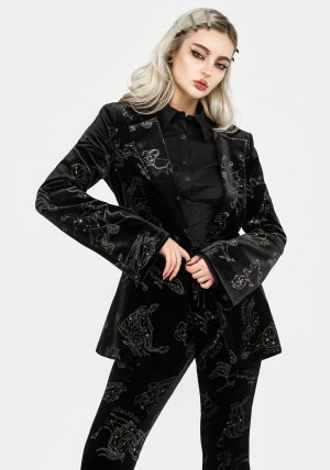 Disturbia Zodiac Foil Print Velour Blazer | IB2965731