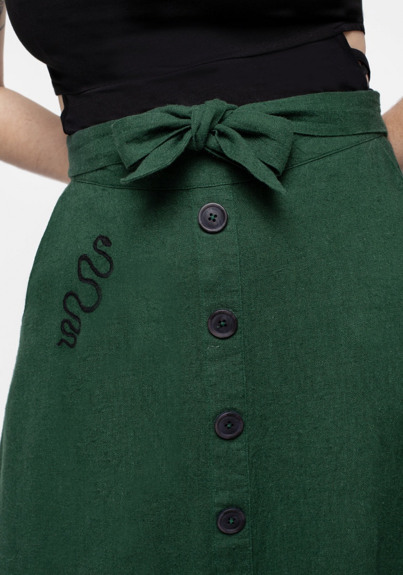 Disturbia Basilisk Green Linen Blend Button Up Midi Skirt | ZX0829345