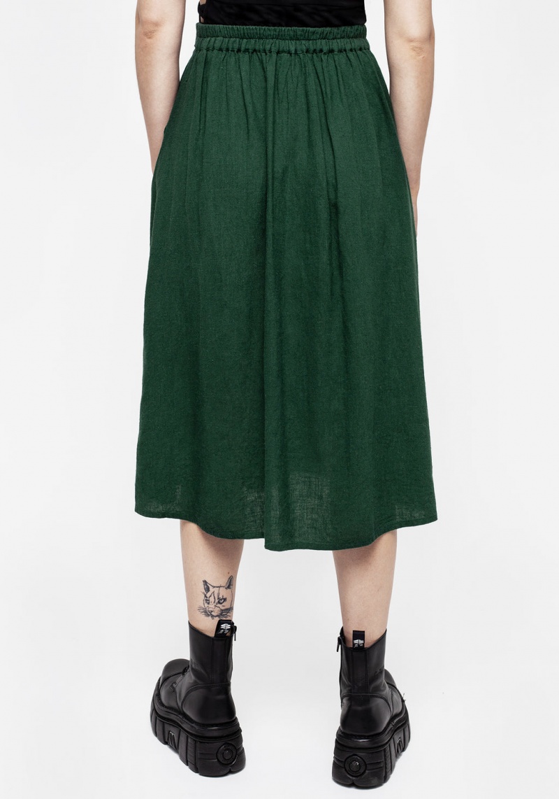 Disturbia Basilisk Green Linen Blend Button Up Midi Skirt | ZX0829345