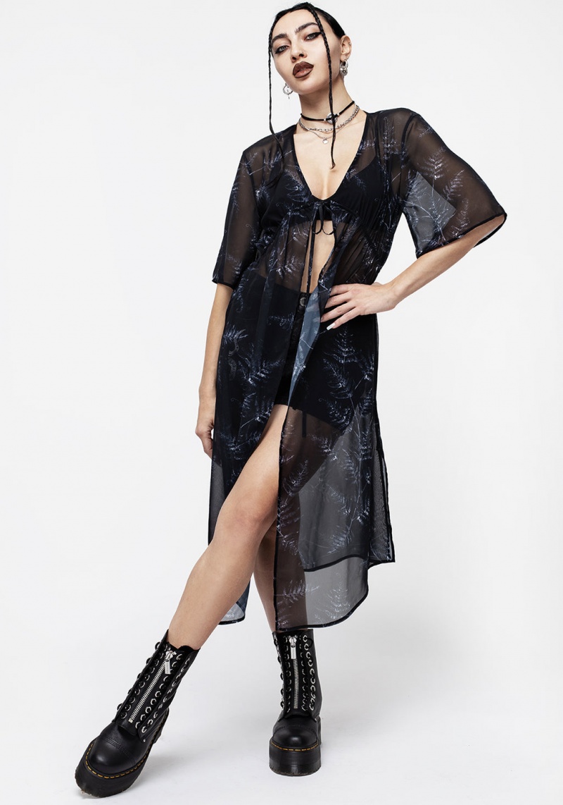 Disturbia Bracken Sheer Chiffon Kimono Tie Front Šaty | YV6180975