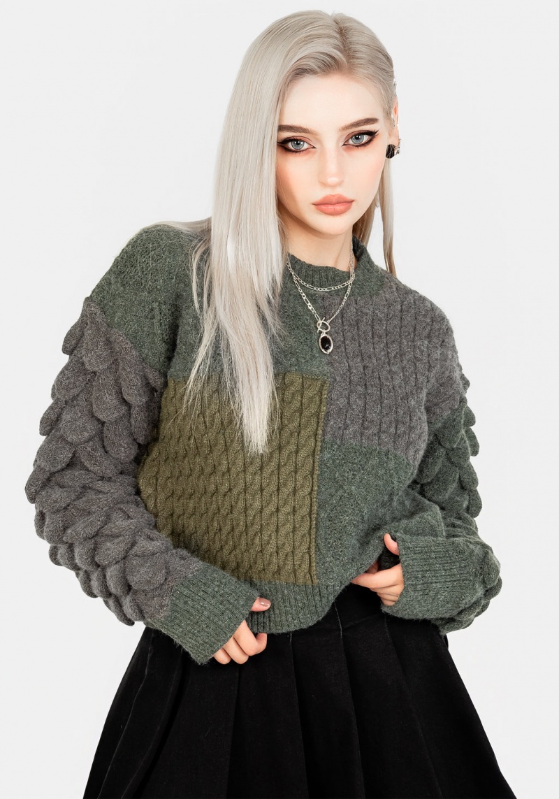 Disturbia Brazen Spliced Crop Jumper In Cobra Green | DZ4905236