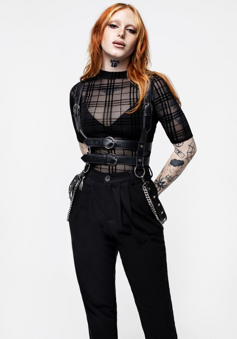 Disturbia Buffy Check Mesh Krátké Sleeve Top | MP7459021