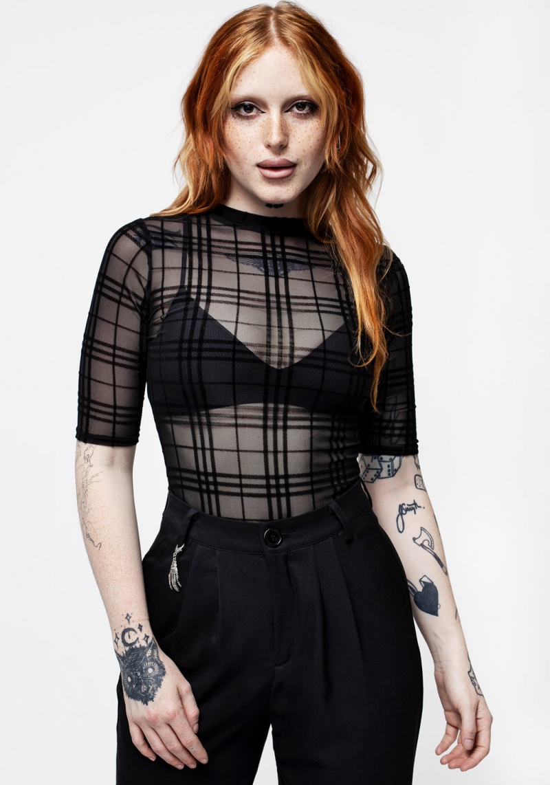 Disturbia Buffy Check Mesh Krátké Sleeve Top | MP7459021