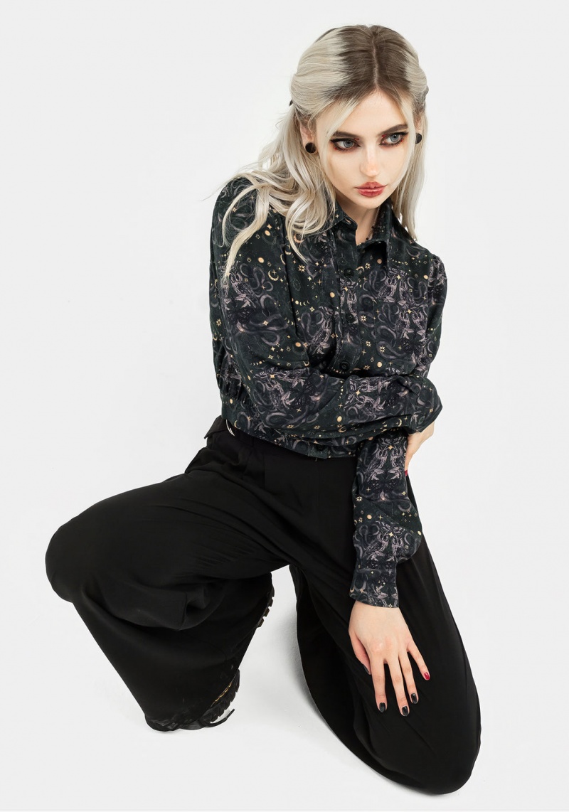 Disturbia Cailleach Button Up Crop Shirt | CI9087543