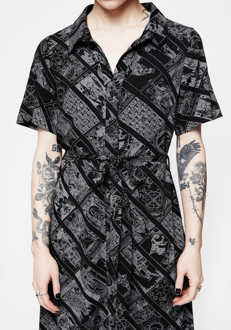 Disturbia Cartomancy Midi Shirt Šaty | FE4563081