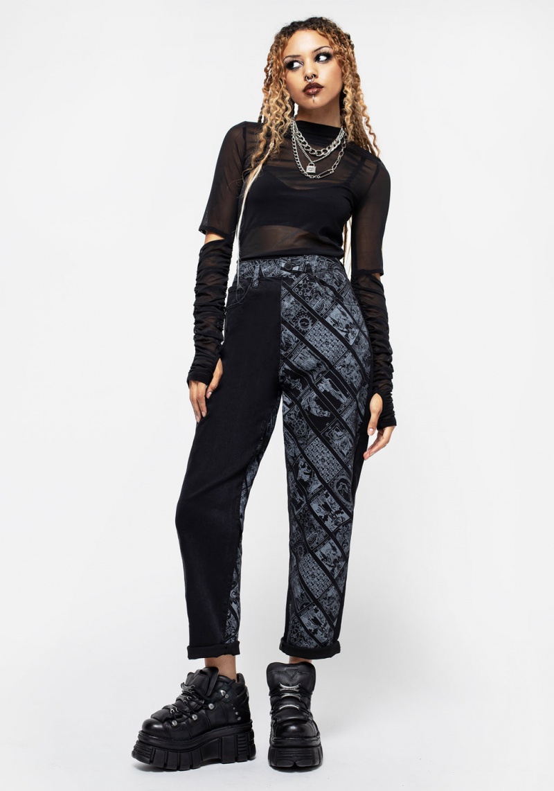 Disturbia Cartomancy Printed Mom Jeans | EY6735048