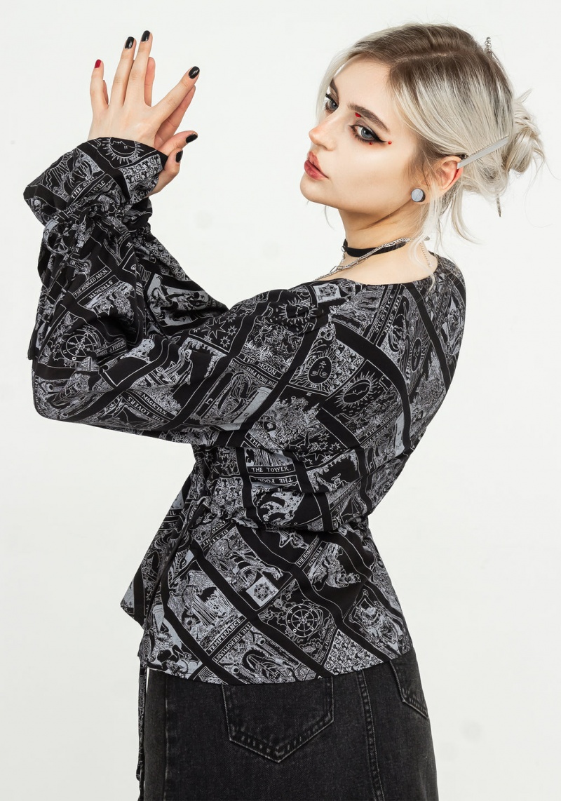 Disturbia Cartomancy Ruched Drawstring Blouse | QC2961085