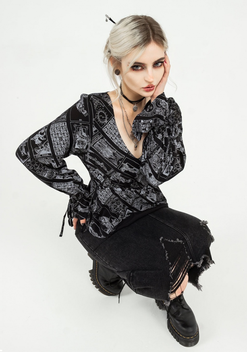 Disturbia Cartomancy Ruched Drawstring Blouse | QC2961085