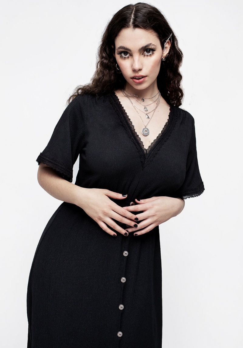 Disturbia Corruption Crinkle Button Down Midi Šaty | CV2750634