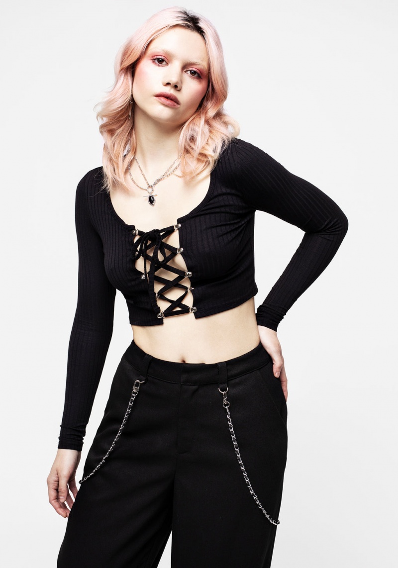 Disturbia Daimonion Krajkové Up Crop Top | NE7382910