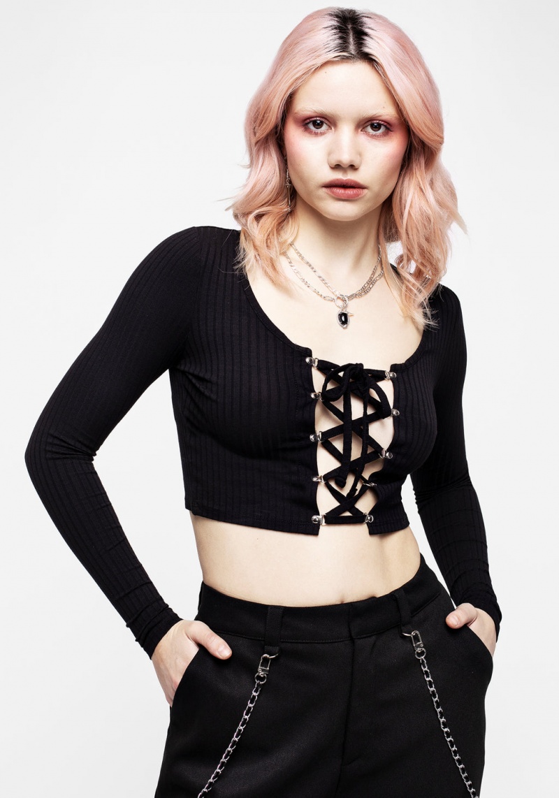 Disturbia Daimonion Krajkové Up Crop Top | NE7382910