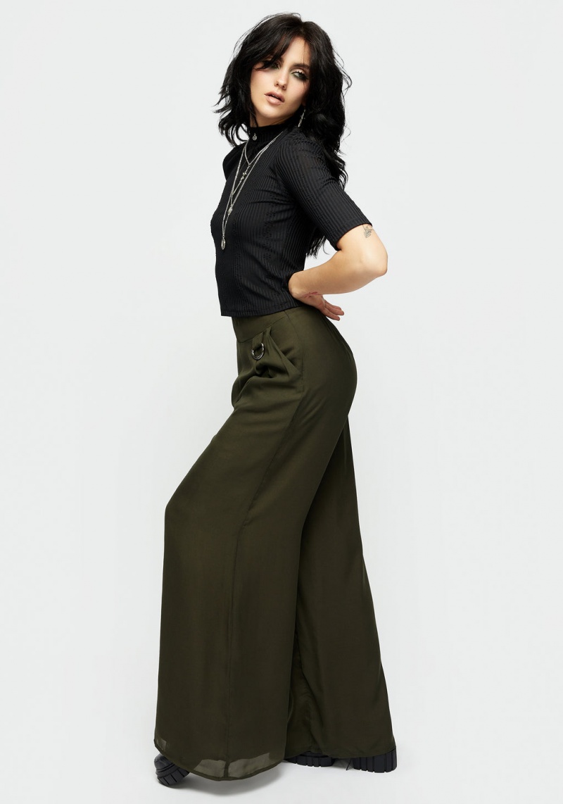 Disturbia Descensum Široké Leg Green Trousers | WR4315807