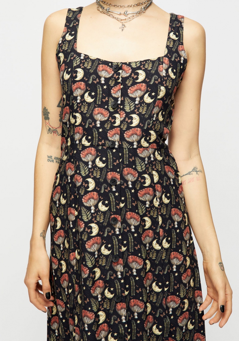 Disturbia Dreamfast Mushroom Moon Print Square Neck Midi Šaty | FO0851349