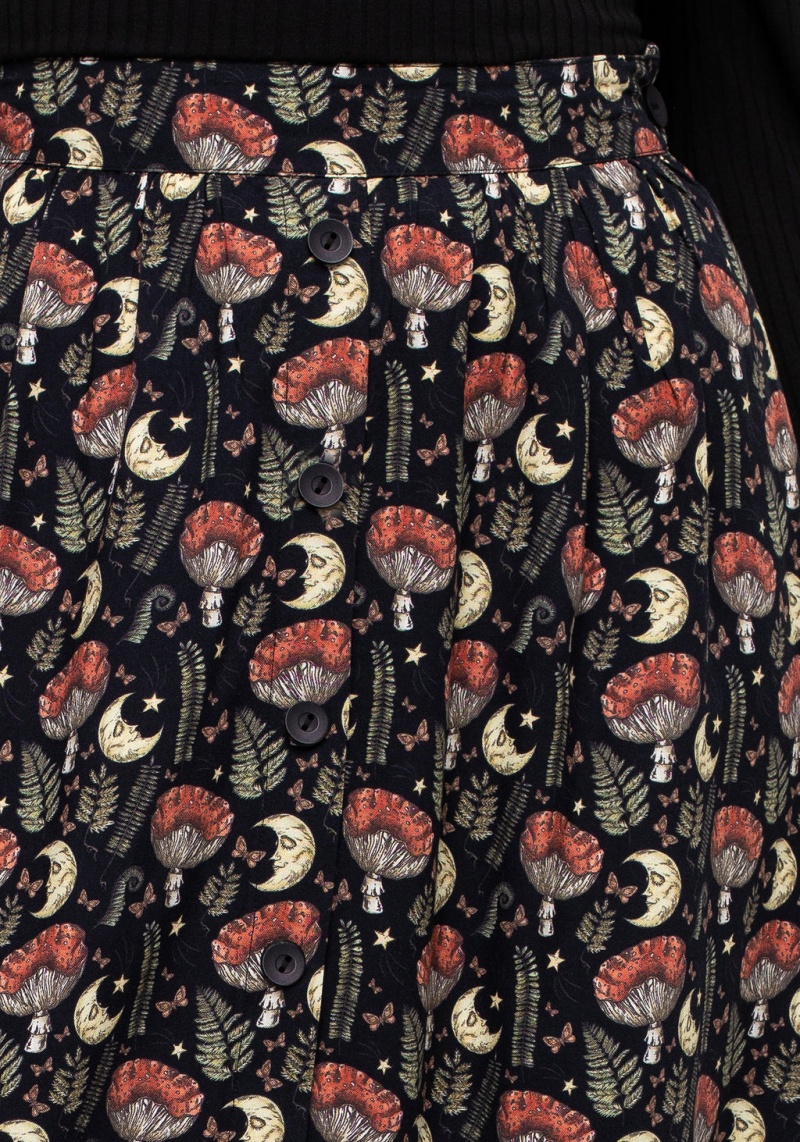 Disturbia Dreamfast Mushroom Moon Print Button Up Midaxi Skirt | AF3249701