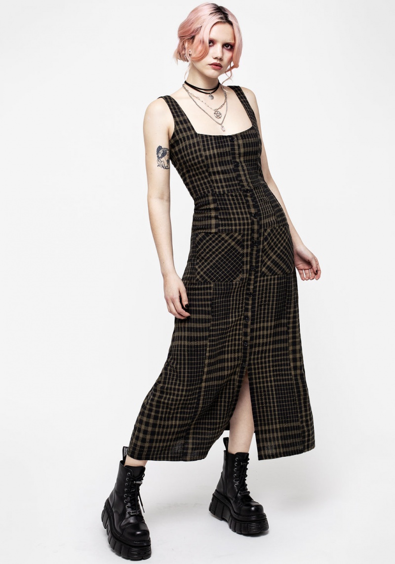 Disturbia Dropout Check Bez Rukávů Button Down Midaxi Šaty | SD8406937