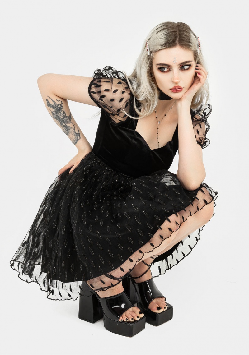 Disturbia Ellipse Embroidered Tulle Puff Mini Šaty | JF5361702