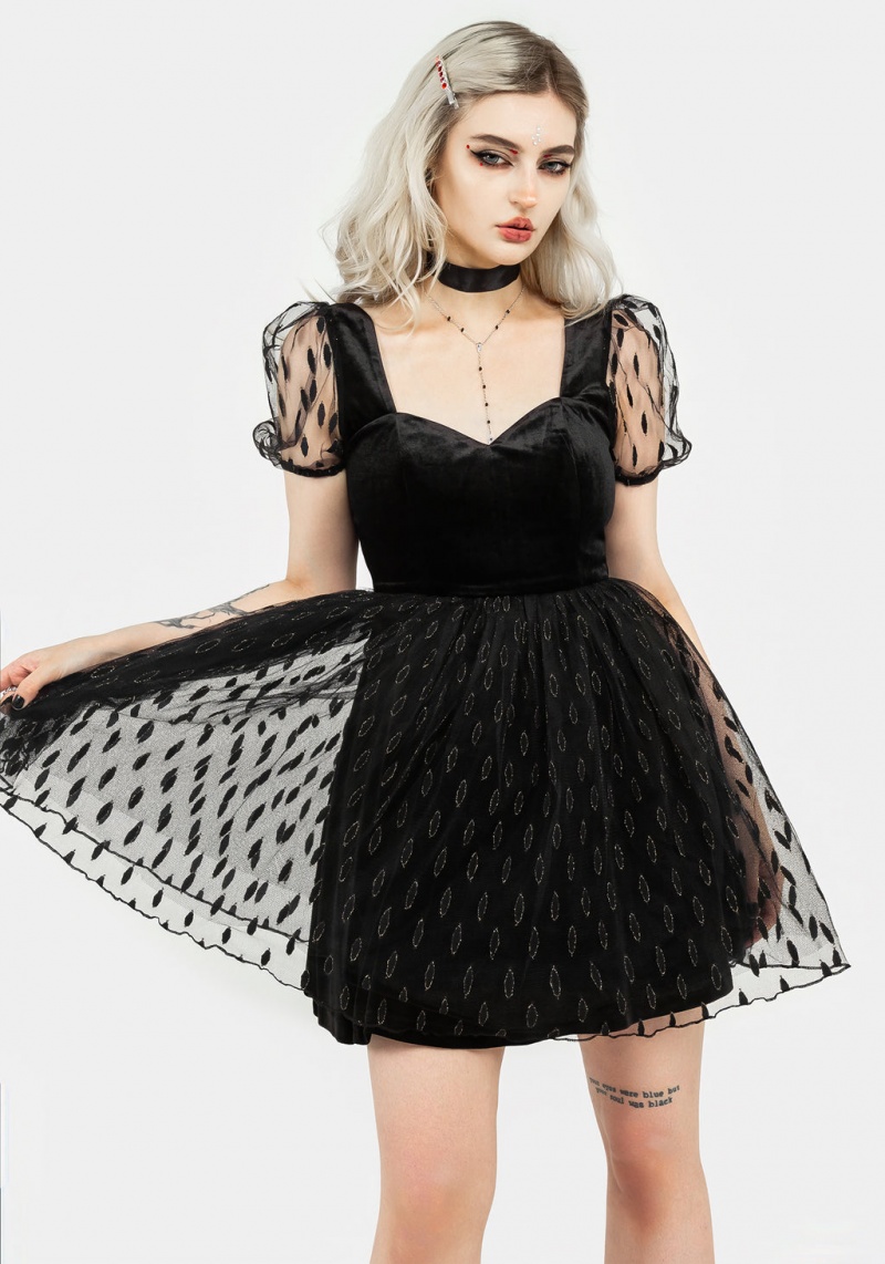 Disturbia Ellipse Embroidered Tulle Puff Mini Šaty | JF5361702