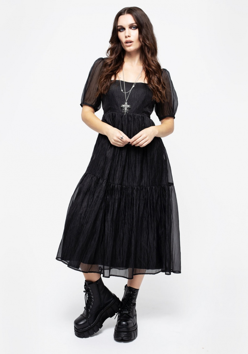 Disturbia Flatline Puff Sleeve Tiered Midi Šaty | EF3219765