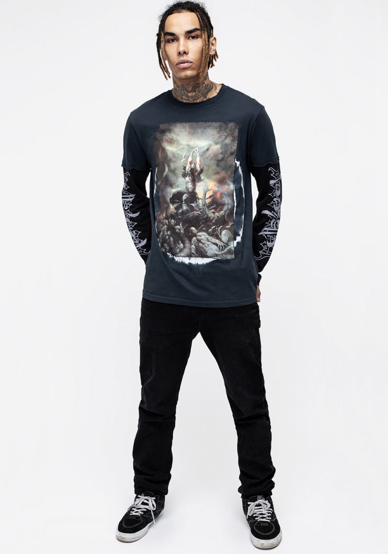 Disturbia Frazetta Death Dealer 2 Long Sleeve T-Shirt | SC1630458